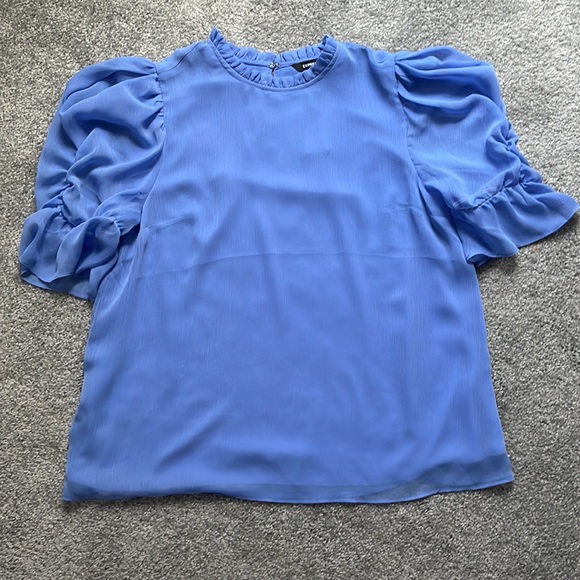 Express Ruffle Mock Neck Puff Sleeve Top - Picture 2 of 7